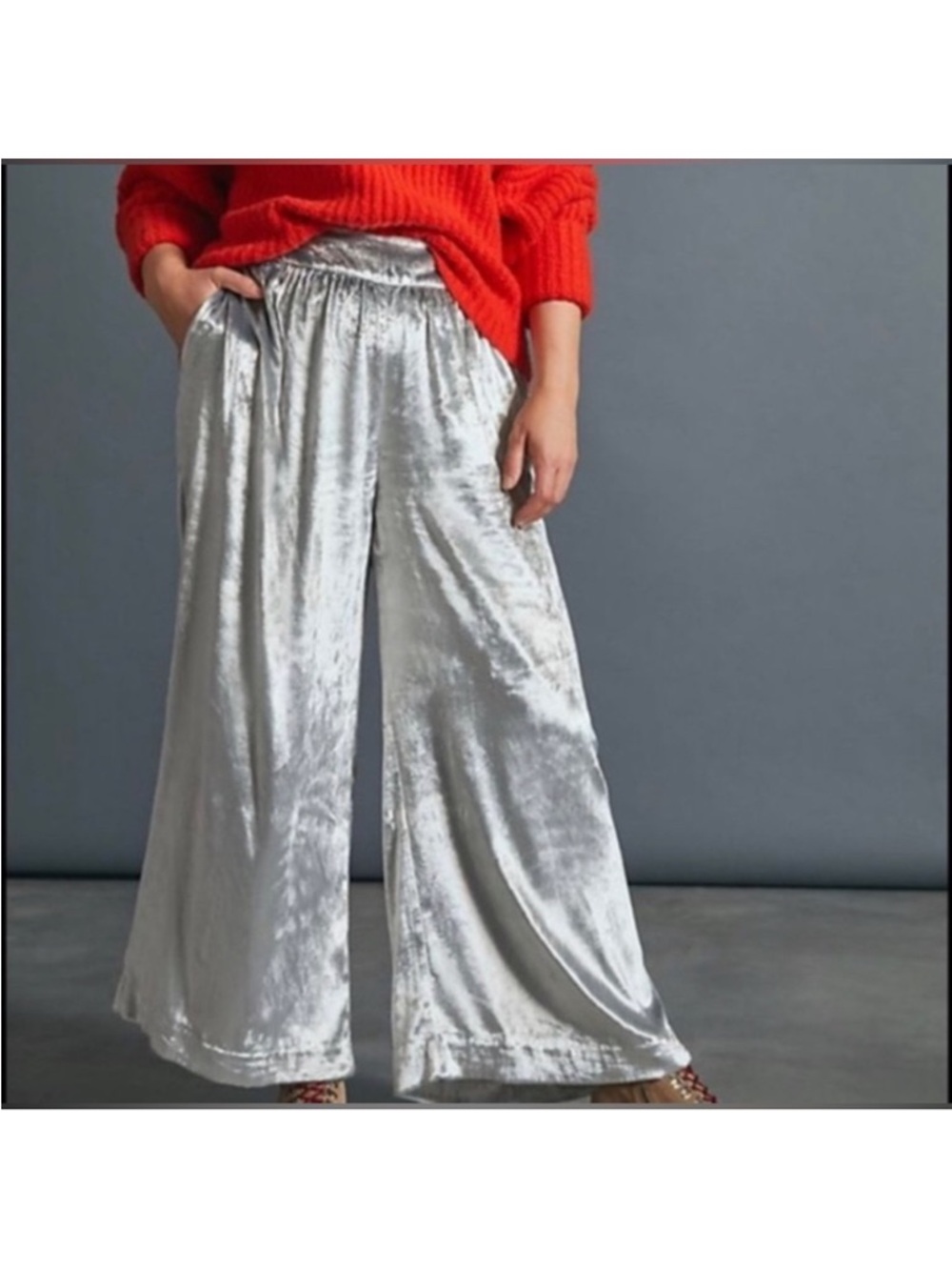 Anthropologie Maeve Anastacia Silver Velvet Pants